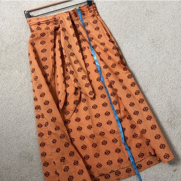 Anthropologie & Other Stories Skirt Printed Tie Front Midi Skirt Orange Size 4 - Picture 9 of 16